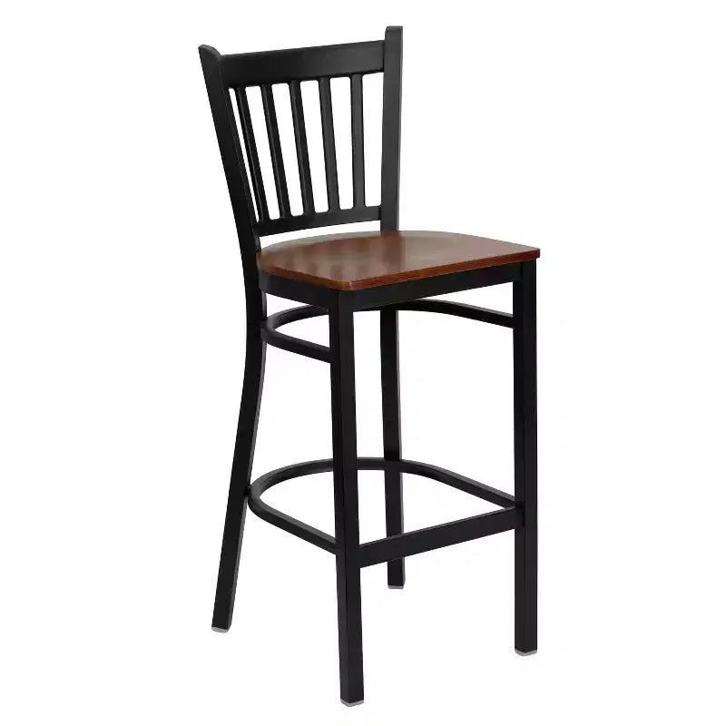 Tabouret de bar de restaurant en métal noir à dossier vertical Flash Furniture