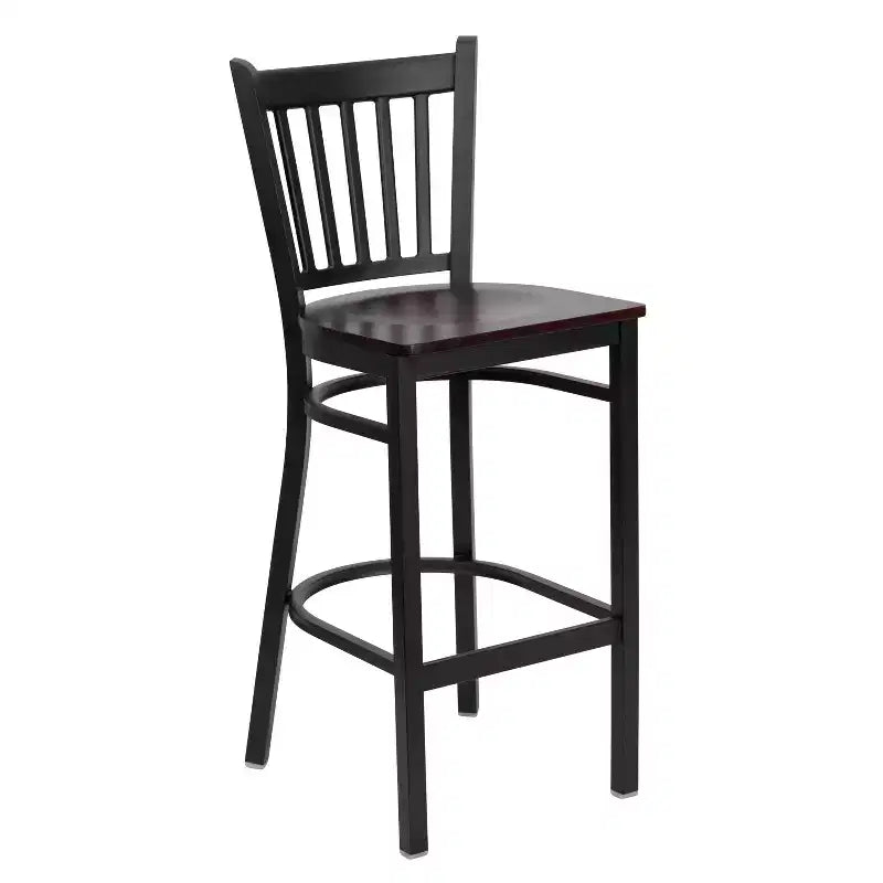 Tabouret de bar de restaurant en métal noir à dossier vertical Flash Furniture