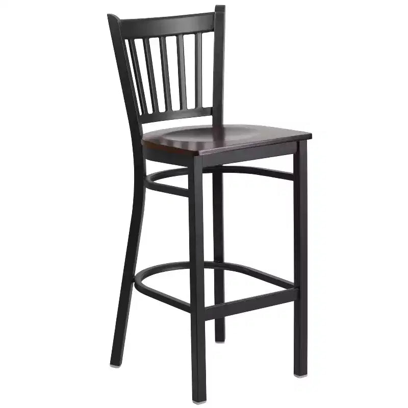 Tabouret de bar de restaurant en métal noir à dossier vertical Flash Furniture