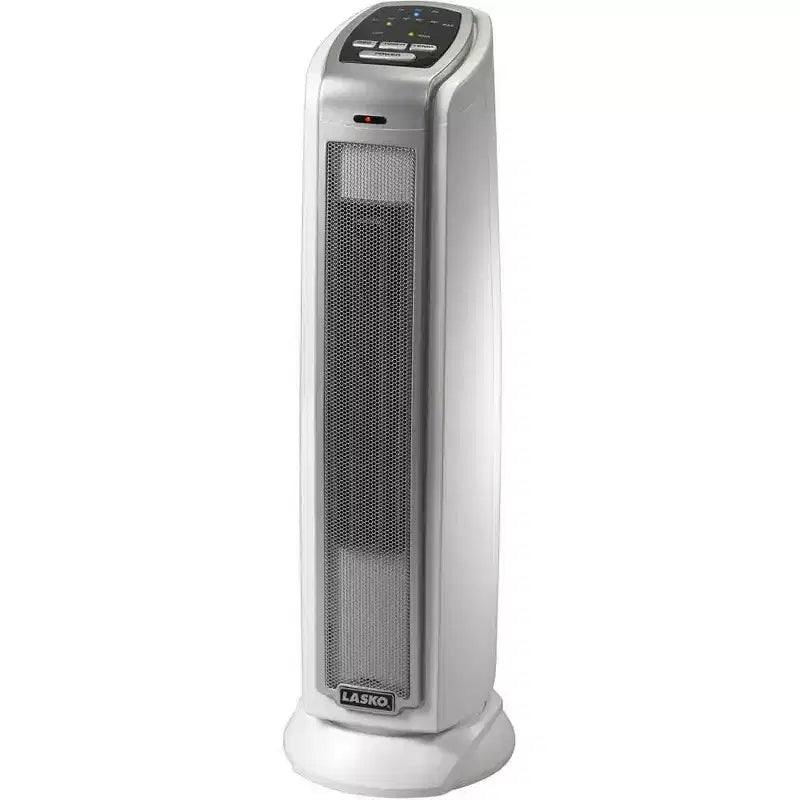 Radiateur soufflant colonne en céramique Lasko 5775, portable, électrique, 1500 watts, pour intérieur, oscillant, avec thermostat réglable, argent