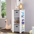 Tour de rangement pour livres et jouets RiverRidge Kids avec 3 casiers et 6 étagères à livres, blanc avec 2 bacs en tissu