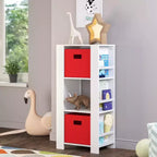Tour de rangement pour livres et jouets RiverRidge Kids avec 3 casiers et 6 étagères à livres, blanc avec 2 bacs en tissu