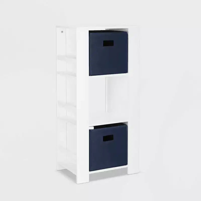 Tour de rangement pour livres et jouets RiverRidge Kids avec 3 casiers et 6 étagères à livres, blanc avec 2 bacs en tissu