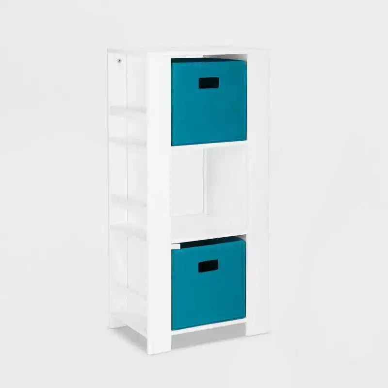 Tour de rangement pour livres et jouets RiverRidge Kids avec 3 casiers et 6 étagères à livres, blanc avec 2 bacs en tissu