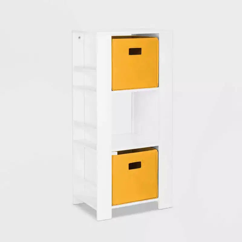 Tour de rangement pour livres et jouets RiverRidge Kids avec 3 casiers et 6 étagères à livres, blanc avec 2 bacs en tissu