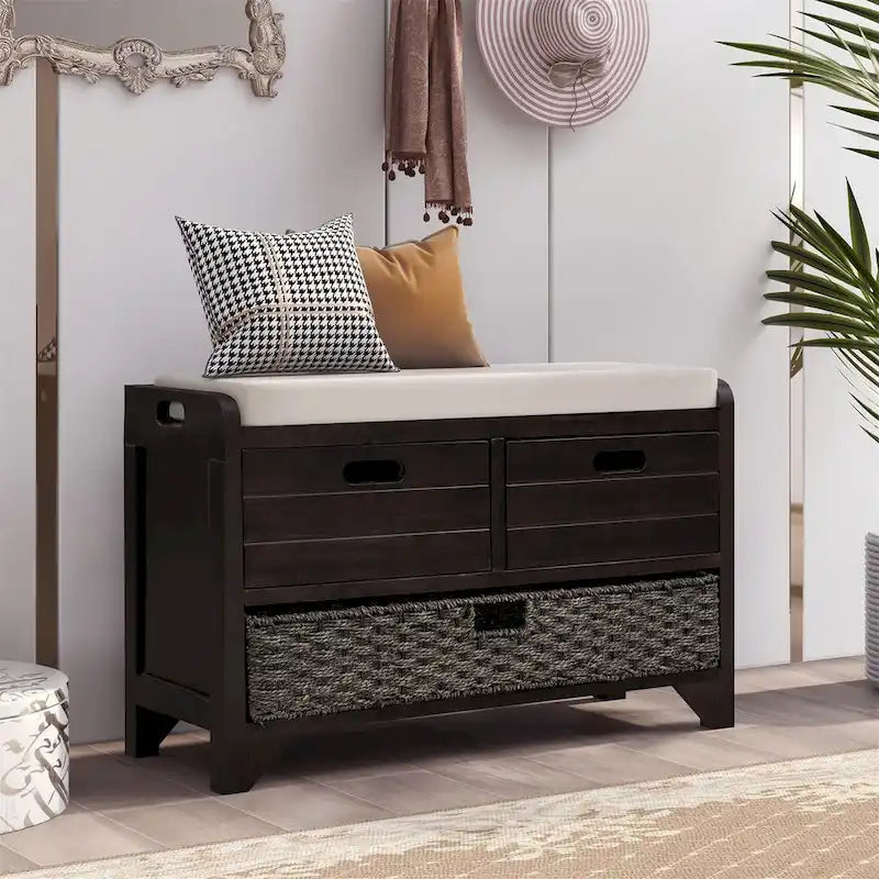 Banc de rangement en bois avec 2 paniers tressés par Harper&Bright Designs