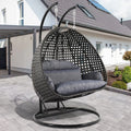 LeisureMod Fauteuil suspendu œuf 2 places avec support - Balançoire / hamac de patio en rotin osier pour extérieur/intérieur avec coussins