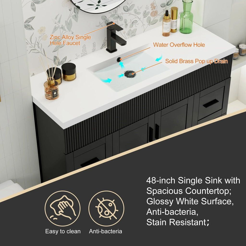 Meuble-lavabo de salle de bain Wavy Line 30/36/48 avec évier et robinet