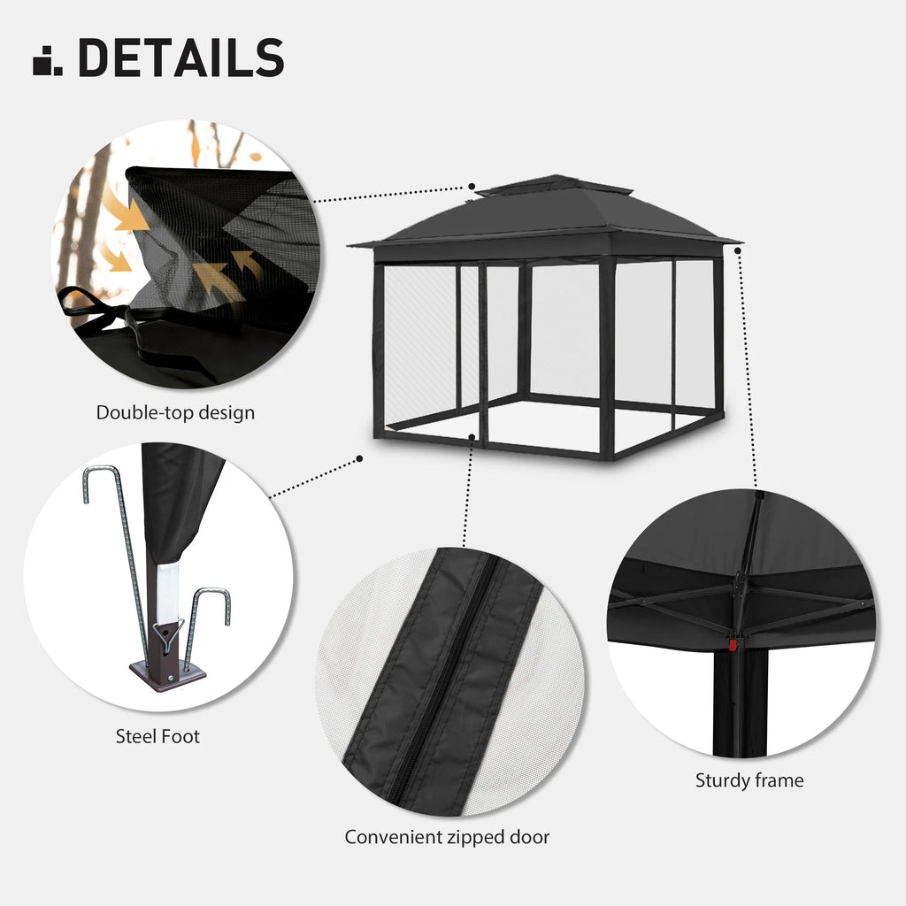 Cozywor Tonnelle escamotable en acier de 3,35 m x 3,35 m avec moustiquaire