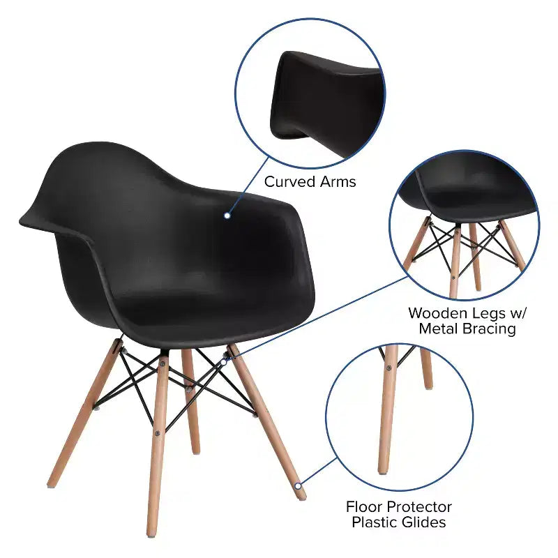Flash Furniture Chaise en plastique Alonza avec accoudoirs et pieds en bois