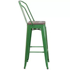 Tabouret de bar Emma et Oliver 30H en métal avec dossier et assise carrée en bois