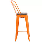 Tabouret de bar Emma et Oliver 30H en métal avec dossier et assise carrée en bois