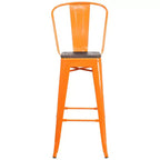 Tabouret de bar Emma et Oliver 30H en métal avec dossier et assise carrée en bois