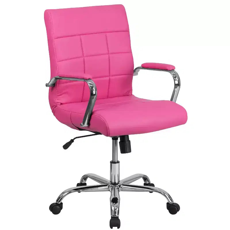 Chaise de bureau pivotante de direction Emma and Oliver Mid-Back en vinyle avec base et accoudoirs chromés