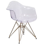 Emma and Oliver Transparent Side Chair with Arms and Gold Base