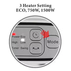 Chauffage oscillant portable en céramique avec thermostat et voyant LED Optimus