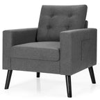 Costway Fauteuil d'appoint capitonné moderne en tissu, canapé simple avec pieds en bois d'hévéa Bleu/Beige/Gris