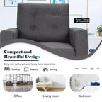 Costway Fauteuil d'appoint capitonné moderne en tissu, canapé simple avec pieds en bois d'hévéa Bleu/Beige/Gris