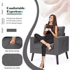 Costway Fauteuil d'appoint capitonné moderne en tissu, canapé simple avec pieds en bois d'hévéa Bleu/Beige/Gris
