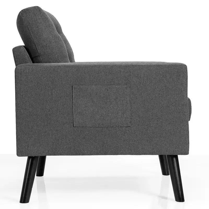 Costway Fauteuil d'appoint capitonné moderne en tissu, canapé simple avec pieds en bois d'hévéa Bleu/Beige/Gris