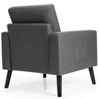 Costway Fauteuil d'appoint capitonné moderne en tissu, canapé simple avec pieds en bois d'hévéa Bleu/Beige/Gris