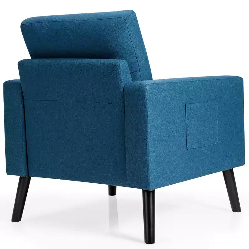 Costway Fauteuil d'appoint capitonné moderne en tissu, canapé simple avec pieds en bois d'hévéa Bleu/Beige/Gris