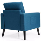 Costway Fauteuil d'appoint capitonné moderne en tissu, canapé simple avec pieds en bois d'hévéa Bleu/Beige/Gris