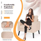 Costway Fauteuil d'appoint capitonné moderne en tissu, canapé simple avec pieds en bois d'hévéa Bleu/Beige/Gris