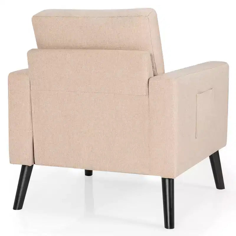 Costway Fauteuil d'appoint capitonné moderne en tissu, canapé simple avec pieds en bois d'hévéa Bleu/Beige/Gris