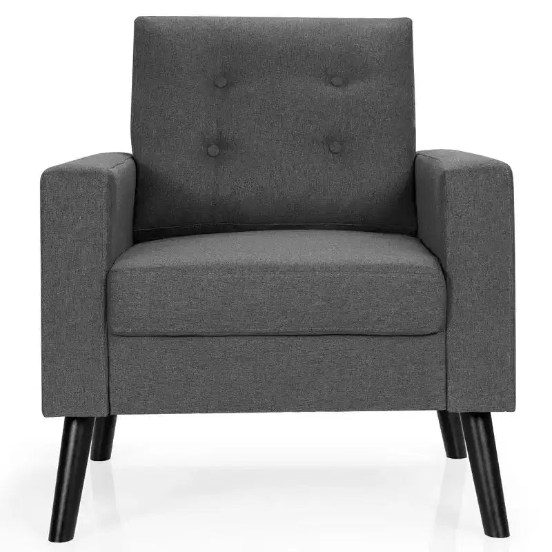 Costway Fauteuil d'appoint capitonné moderne en tissu, canapé simple avec pieds en bois d'hévéa Bleu/Beige/Gris