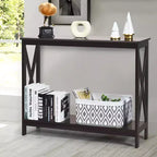 Table console à 2 niveaux Costway, table d'appoint de canapé avec étagère, design en X, blanc/noir/espresso/grain de bois