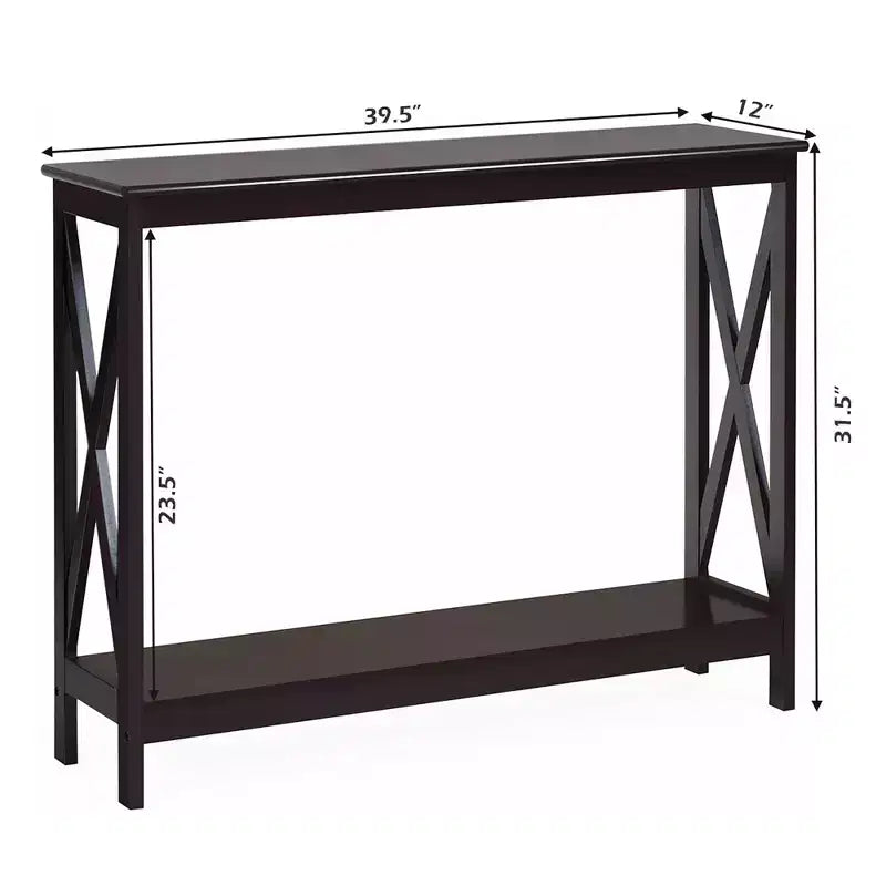 Table console à 2 niveaux Costway, table d'appoint de canapé avec étagère, design en X, blanc/noir/espresso/grain de bois