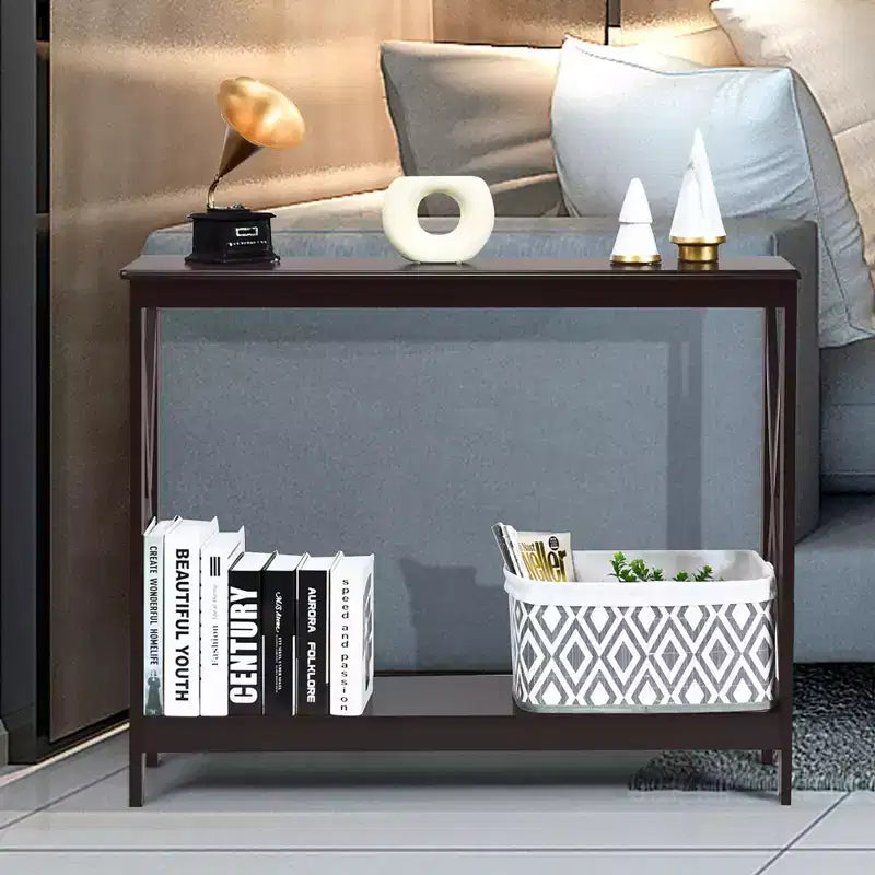 Table console à 2 niveaux Costway, table d'appoint de canapé avec étagère, design en X, blanc/noir/espresso/grain de bois