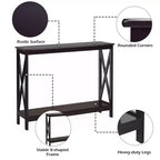 Table console à 2 niveaux Costway, table d'appoint de canapé avec étagère, design en X, blanc/noir/espresso/grain de bois