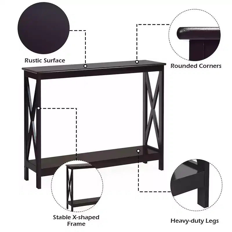 Table console à 2 niveaux Costway, table d'appoint de canapé avec étagère, design en X, blanc/noir/espresso/grain de bois