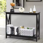 Table console à 2 niveaux Costway, table d'appoint de canapé avec étagère, design en X, blanc/noir/espresso/grain de bois