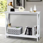 Table console à 2 niveaux Costway, table d'appoint de canapé avec étagère, design en X, blanc/noir/espresso/grain de bois