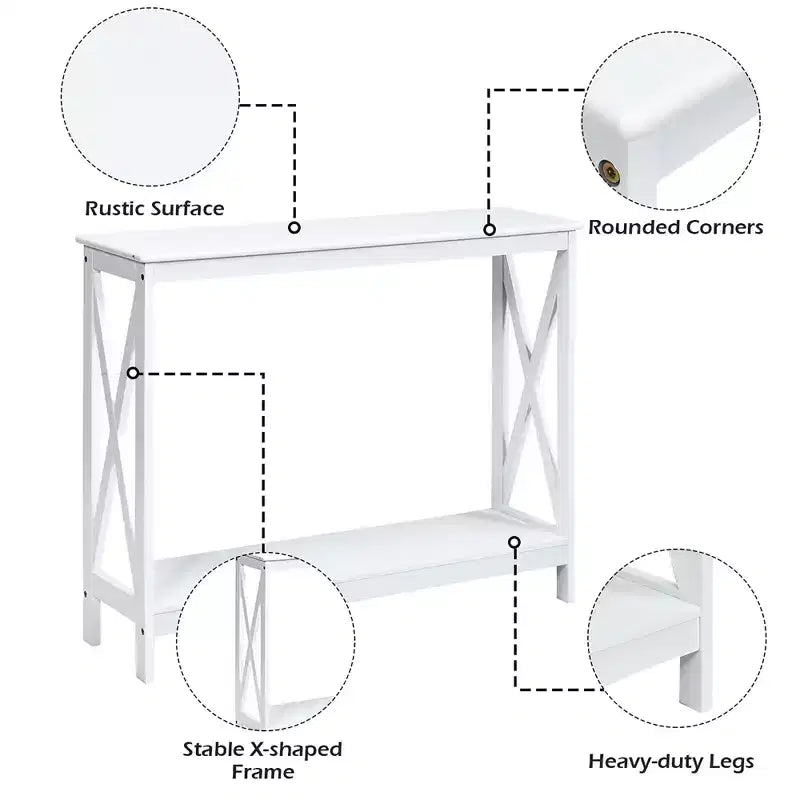 Table console à 2 niveaux Costway, table d'appoint de canapé avec étagère, design en X, blanc/noir/espresso/grain de bois