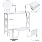 Table console à 2 niveaux Costway, table d'appoint de canapé avec étagère, design en X, blanc/noir/espresso/grain de bois