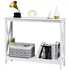 Table console à 2 niveaux Costway, table d'appoint de canapé avec étagère, design en X, blanc/noir/espresso/grain de bois