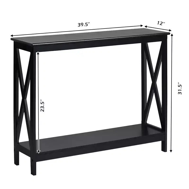 Table console à 2 niveaux Costway, table d'appoint de canapé avec étagère, design en X, blanc/noir/espresso/grain de bois