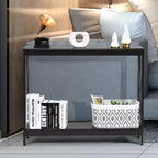 Table console à 2 niveaux Costway, table d'appoint de canapé avec étagère, design en X, blanc/noir/espresso/grain de bois