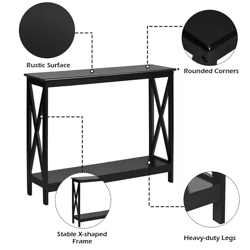 Table console à 2 niveaux Costway, table d'appoint de canapé avec étagère, design en X, blanc/noir/espresso/grain de bois