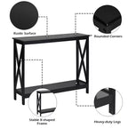 Table console à 2 niveaux Costway, table d'appoint de canapé avec étagère, design en X, blanc/noir/espresso/grain de bois