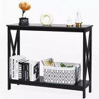 Table console à 2 niveaux Costway, table d'appoint de canapé avec étagère, design en X, blanc/noir/espresso/grain de bois