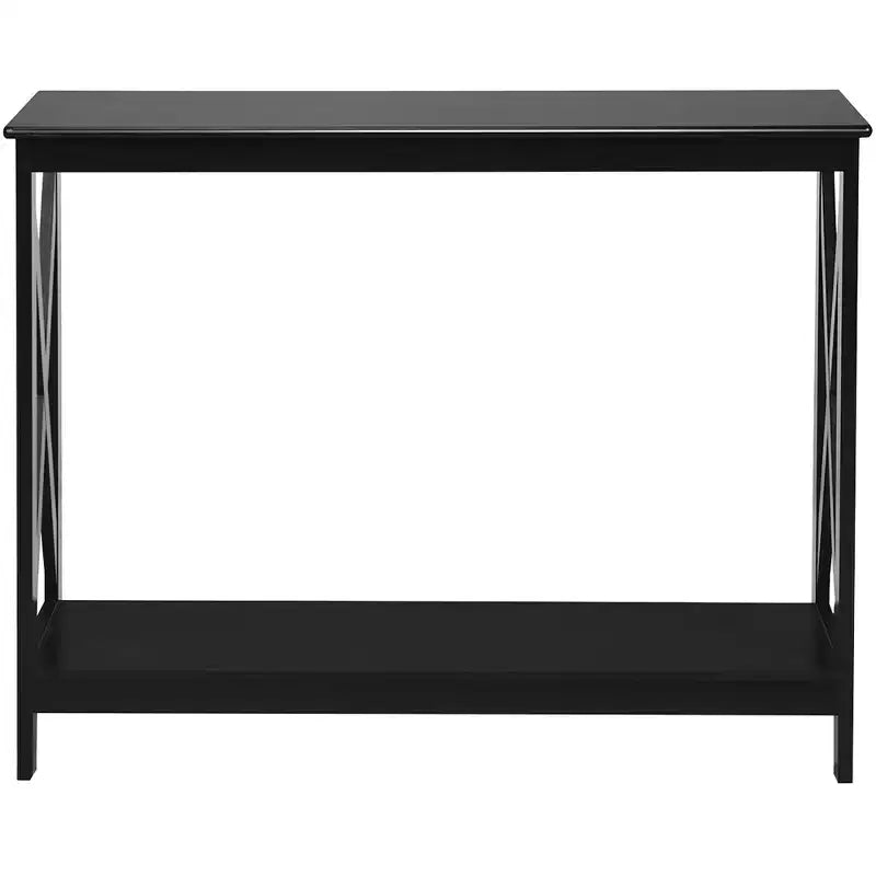 Table console à 2 niveaux Costway, table d'appoint de canapé avec étagère, design en X, blanc/noir/espresso/grain de bois