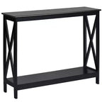 Costway 2-Tier Console Table x-Design Bookshelf Sofa Side Accent Table w/Shelf White\ Black\Espresso\Wood Grain