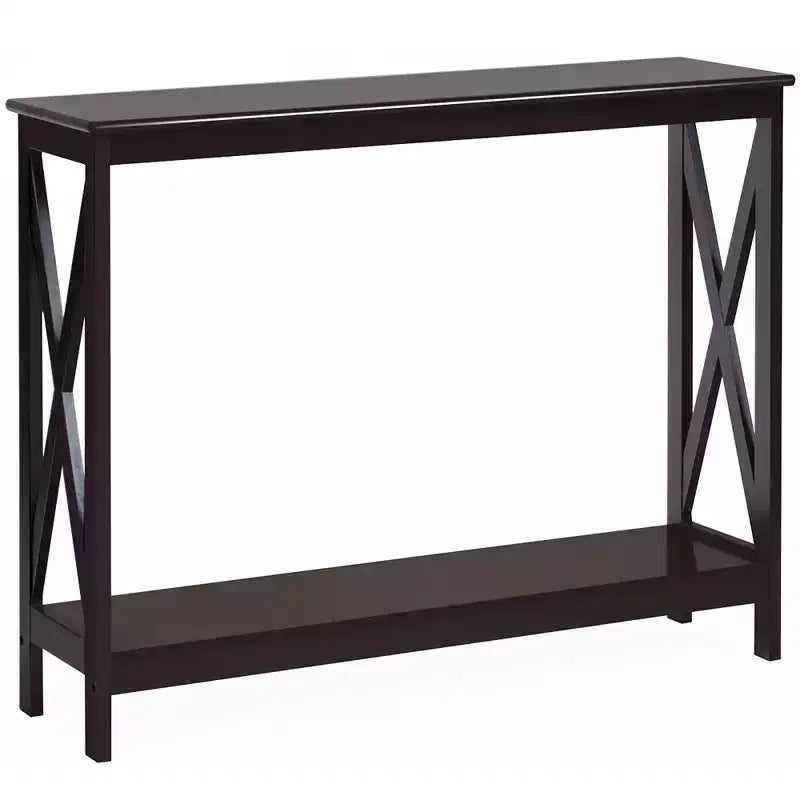 Table console à 2 niveaux Costway, table d'appoint de canapé avec étagère, design en X, blanc/noir/espresso/grain de bois