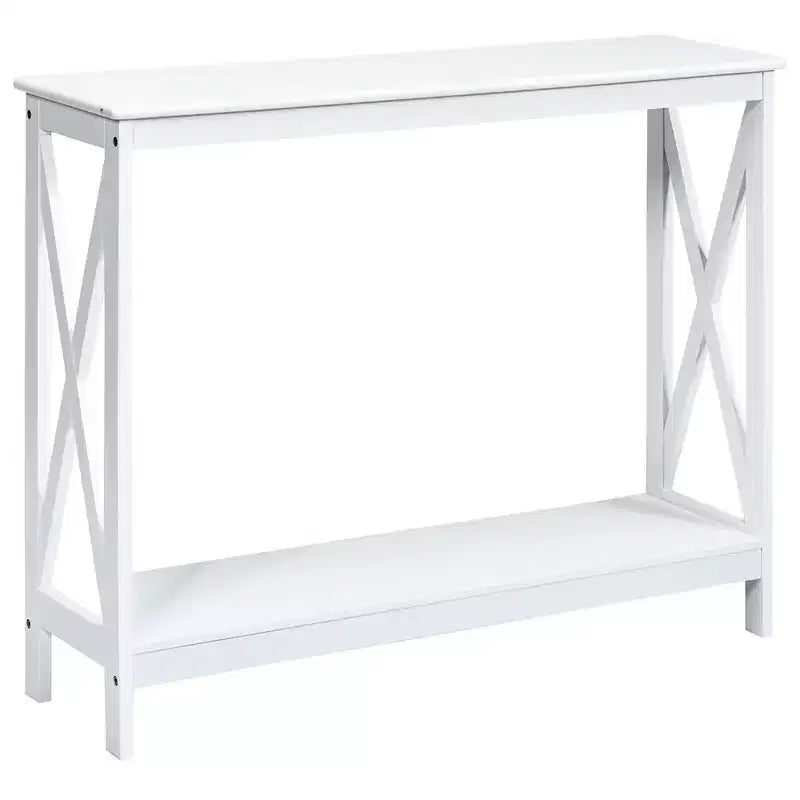 Table console à 2 niveaux Costway, table d'appoint de canapé avec étagère, design en X, blanc/noir/espresso/grain de bois