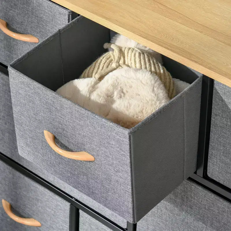 HOMCOM Commode à 8 tiroirs, Meuble de rangement à 3 niveaux avec tiroirs en tissu et cadre en acier pour chambre à coucher, couloir